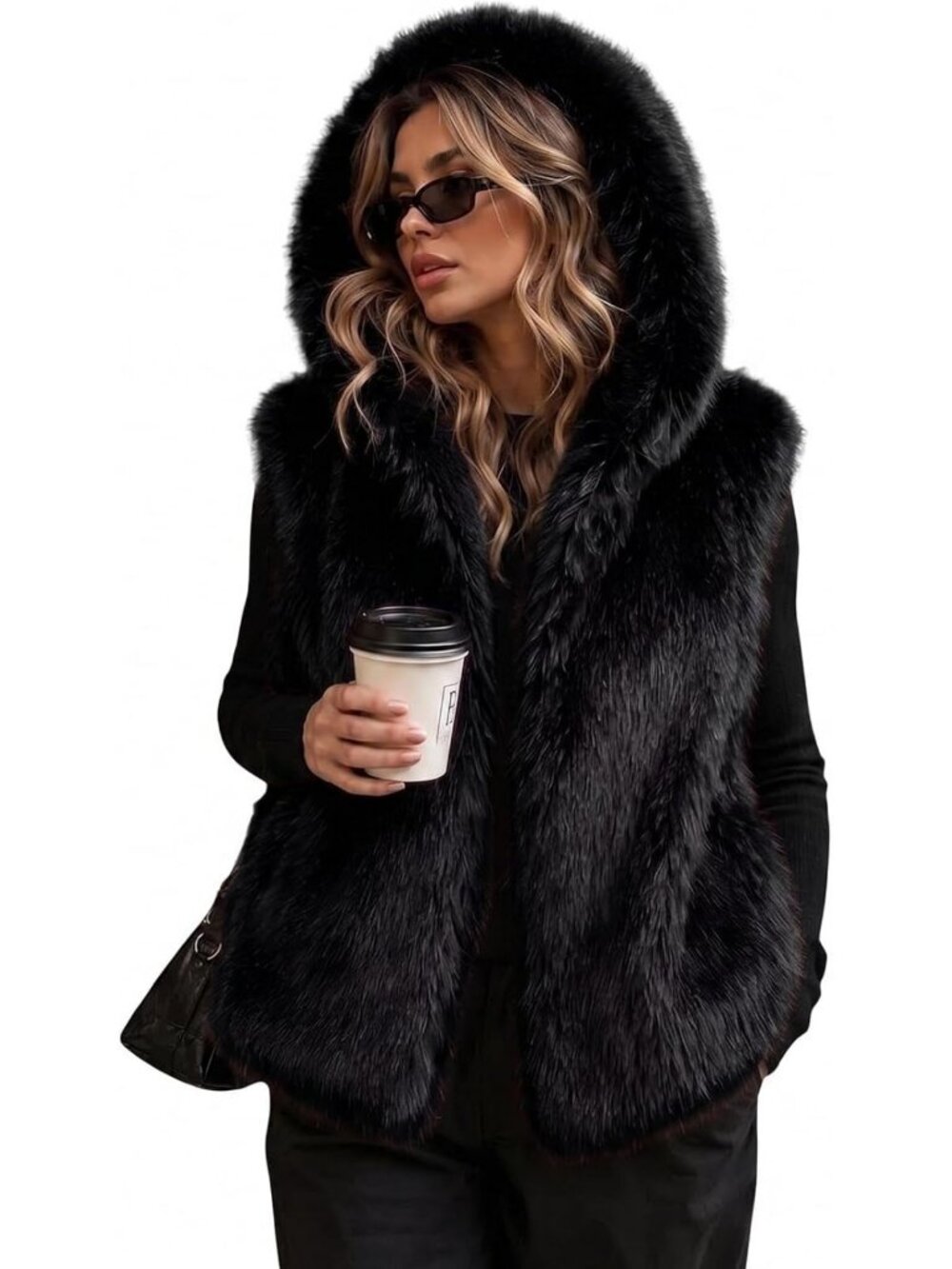 Cropped Faux Fur Vest for Women | Fluffy Hooded Winter Layering Piece